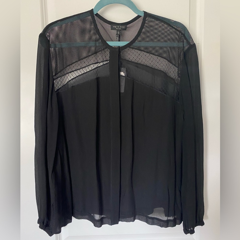 rag & bone Tommi Sheer Silk Dobby Shirt - NWT size L mixed media blouse - Picture 4 of 13